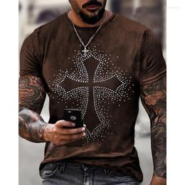 Men's T Shirts High Quality Fashion Men's Clothing Oversized Tee Y2k Cross Rhinestone Designer Short Sleeve Tops Daily Casual Street
