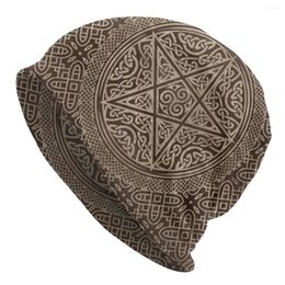 Berets Pentagram Wooden Texture Bonnet Beanie Knitting Hat Men Women Fashion Unisex Adult Pagan Wiccan Warm Winter Skullies Beanies Cap