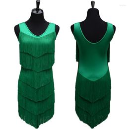 Stage Wear 14 Colour Custom Size Style Latin Dance Costume Spandex Tassel Dress For Women Competition Dresses