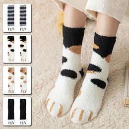 Socks Hosiery Plush Winter Cute Style Cat Paw Cartoon Pattern Women Cotton Super Soft For Female Stay in the house Sleeping Floor Sox 231120