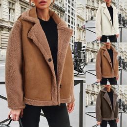 Women's Jackets Womens 2023 Winter Fashion Coats Lapel Fleece Jacket Long Sleeve Pockets Faux Dressy Fall Female Clothing Women Tops Knit