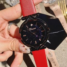 Wristwatches 2023 Super Cool Black Women Watches Fashion Ladies Rose Gold Dress Watch Woman Causal Starry Face