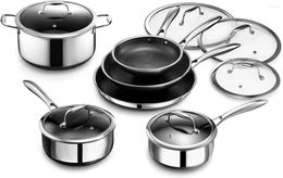 Bakeware Tools 12 Piece Hybrid Stainless Steel Cookware Set - 6 Frying Pan And Pot With Lids Stay Cool Handles