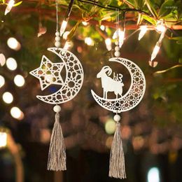 Decorative Figurines Wooden Pendants Vintage Star-And-Moon Hollowed-Out Home Decoration Beads Tassels Handmade Ornaments