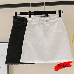 Skirts Ladies Short Mini Denim Zipper Large Size L XXL XXXL 4XL Black White Aline Mom Girls 230420