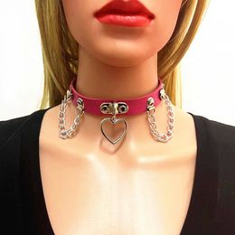 Stage Wear Heart Pendent Choker Necklace Trendy Punk Leather Collar Gothic Neck Chain Steampunk Party Jewelry Gift Clavicle Chain