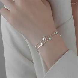 Link Bracelets 925 Silver Plated Double Layer Chain Star Round Bead Charm For Women Girl Accessories Elegant Party Jewelry Sl028