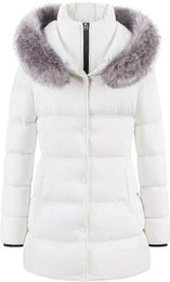 Winter Jacket Women's Down Coat Snow Solid Colour Warm Long Fur Scarf Coat Removable Faux Fur Trim 6Z9X7