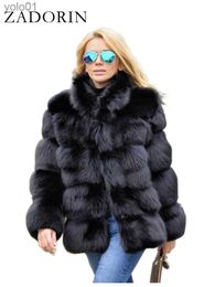 Women's Fur Faux Fur ZADORIN Fashion Thick Warm Winter Coat Women Luxury Faux Fur Coat Jackets Women Stand Fur Collar Fake Fur Jacket OuterwearL231121
