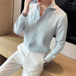 Men's Casual Shirts Top Quality Autumn Winter Fashion Waffle Long Sleeve For Men Clothing 2023 Slim Fit Prom Tuxedo Chemise Homme 3XL