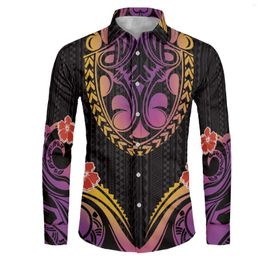 Men's Casual Shirts Polynesian Tribal Guam Totem Tattoo Prints Shirt Men's Long Sleeve Without Pocket Dress Men Holiday Beach Party