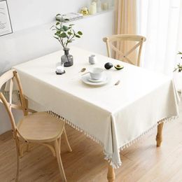 Table Cloth Simple Fringed Light Luxury Wind Solid Colour Coffee Waterproof And Dustproof Cotton Linen Fabric Tablecloth Rectangular