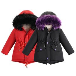 Płaszcz Down 4-14 lat nastolatka zimowa kurtka plus aksamitne ciepłe dzieciak wiatrówki dla dziewcząt futra kołnierza z kapturem parkas dzieci odzież wierzchnia 231120