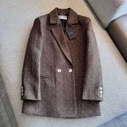 Kadınlar Saint Laurant Suits Blazers Suit Ceket Kadınlar Uzun Kollu Büyük Boyutlu Ceket Gevşek Blazer Ofis Üstleri Maillard Herringburone Yün Preslenmiş Elmas Takım Ceket