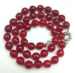 Chains Fashion Red 10mm Faceted Ruby Beads 20 Inch Necklace Woman High-end Jewelry Dating Party