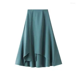 Skirts Green Black Irregular Skirt Women 2023 Spring Summer Fashion High Waist A-Line Female Solid Colour Casual