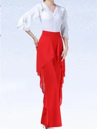 Stage Wear Elegant Ballroom Standard Tops Women Party 2023 Short Figure Skating Classical Dance Solid Color Street Latin Ruffle Pants 6XL