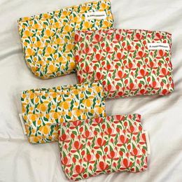 Sacos cosméticos simples doce amarelo vermelho floral impresso clutchcosmetic saco de viagem portátil produtos de higiene pessoal moda organizador de maquiagem bolsa