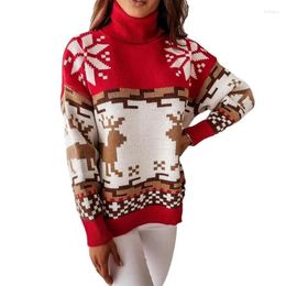 Women's Sweaters Christmas Elk Printed Knit Sweater Women Casual Long Sleeve Turtleneck Xmas Knitted Female Winter Pullover Tops