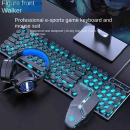 Keyboards Esports gamingcomputer keyboard manipulative feel punk keyboard mouse set vintage round keys wired desktop computer laptopoffice Q231121