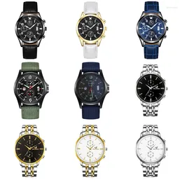 Wristwatches 2023 Men Watch Same Colour Band Dial Watches Men's Blue Leather With Calendar Function Plus Luminous