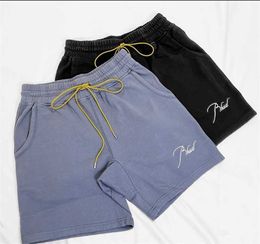 Designer Clothing short casual Rhude Summer New Season Haze Blue Embroidered Letter Drawstring Shorts Men's Women's High Street Loose Sweatpants Trend fitness