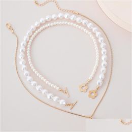 Pendant Necklaces Elegant Heart Neckalce Jewellery For Women Mtilayer Gold Colour Chain Statememt Simated Pearl Choker Necklace Dhgarden Dhh0M
