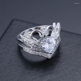 Cluster Rings Fashion Women Heart Zircon Couple Bridal Engageemnt Ring Jewellery Set Gifts