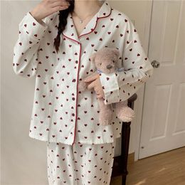 Women's Sleepwear Pajamas for Women Korean Heart Print Autumn Sleepwear Kawaii Pijamas 2 Piece Female Set Suit Whit Pants Pyjamas Loungewear 230421