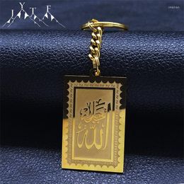 Keychains Isalm Muslim Stainless Steel Key Chains For Women Gold Colour Rectangular Pendant Ring Jewellery Llaveros Pareja K2280S05