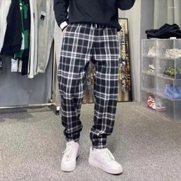 Men's Pants Men Bunch Of Feet Fashion Loose Black Plaid Autumn Winter Thickening Warmth Harajuku Streetwear Harem Male Trousers