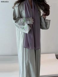 Ethnic Clothing Siskakia Ramadan Muslim Kimono Open Abaya For Turkey Women Modest Solid Embroidery Full Sleeve Moroccan Arab Caftan