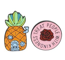 Pineapple Ananas Brooches - TREAT PEOPLE WITH KINDNESS Flower Brooch Cartoon Enamel Lapel Pin badge For Women Girl Boy Kids SHU42 12 LL