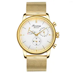 Wristwatches Forsining Fashion Designer Golden Mesh Belt Power Reservce Mens Mechanical Wirstwatches Top Automatic Relogio