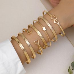 Bangle KMVEXO 7pcs/set Trendy Geometric Heart Bracelet Set For Women Rhinestones Gold Color Love Open Cuff Girls Jewelry