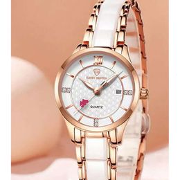 Керамические модные часы с одним календарем и бриллиантами, популярные онлайн-трансляции в прямом эфире, водонепроницаемые студенческие кварцевые женские часы