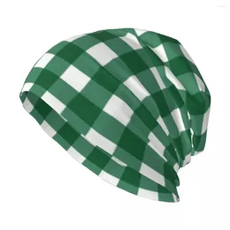 Berets Green And White Vichy Pattern Plaid Gingham Tartan Knit Hat Anime Beach Men's Caps Women's