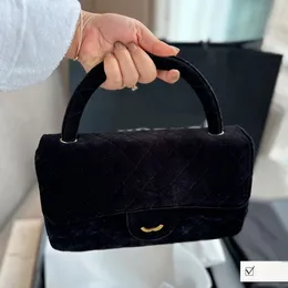 Chanells Black Designer CC Ladies Channelbags Flap Bag Tote Velvet Vintage Top Handle Gold Metal Hardware Medium Soft Handbag 26x15cm Outdoor Daily Luxury Cosmetic