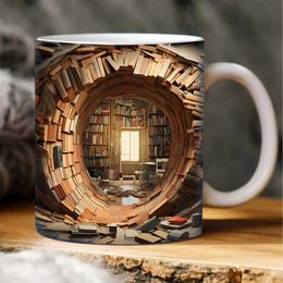 Mugs 3D Bookshelf Coffee Mug Ceramic Library Shelf Cup Space Design Milk Mugs Study Teacup Friends Christmas Birthday Gift 231120