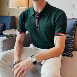 Men's T Shirts 2023 Men's Summer Casual Short Sleeve Knitting Polo Shirts/Male Slim Fit Fashion High Quality Hollow Out S-4XL