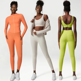 Yoga Outfit 23 Pieces Fitness Set Women Solid Colour Running Gym Suit Long Sleeve Jacket Sexy Bra High Waist Leggings Workout Sportswea 231120