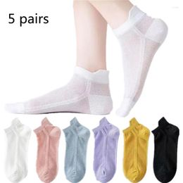 Women Socks 5pairs Women's Short Summer Thin Anti-odor Sweat Absorption Breathable White And Black Mesh Shallow Mouth Boat