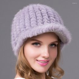 Visors Style Real Peaked Caps Women Female Fashion Encrypted Thick Warm Baseball Hats Knitted Natural Casquette