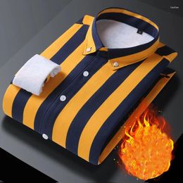 Men's Dress Shirts Fashion Lapel Button All-match Striped Warm Clothing 2023 Autumn Oversized Casual Tops Loose Korean Shirt