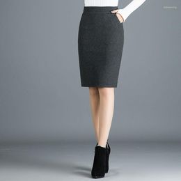 Skirts Spring Autumn High Waist Midi Skirt For Women Fashion Bodycon Casual A-Line Split Solid Woollen P107
