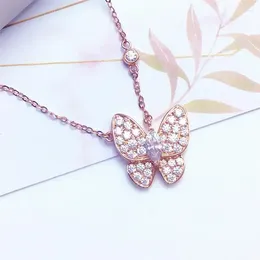 Pendant Necklaces 585 Pure Russian Purple Gold Necklace Fashion Classic Women's 14K Rose Plated Shiny Full Zircon Butterfly Chain Jewelry