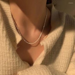 Chains Silver Colour Necklace With Sparkling Square Geometric Clavicle Chain Choker Sweater For Female Party