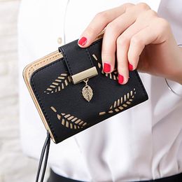 Storage Bags Fashion Women's Wallet Female Short Wallets Hollow Leave Pouch Handbag For Women Coin PU Leather Purses Card Holder Bank