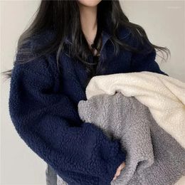 Women's Jackets Cropped Faux Fur Fleece Jacket Y2k Lambs Wool Oversized Thicken Coats Korean Streetwear Moto Biker Zipper