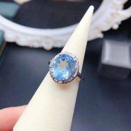 Light Blue Topaz Ring for Party 10mmx12mm 5ct Natural Topaz 925 Silver Ring 3 Layers 18K Gold Plating Gemstone Jewellery